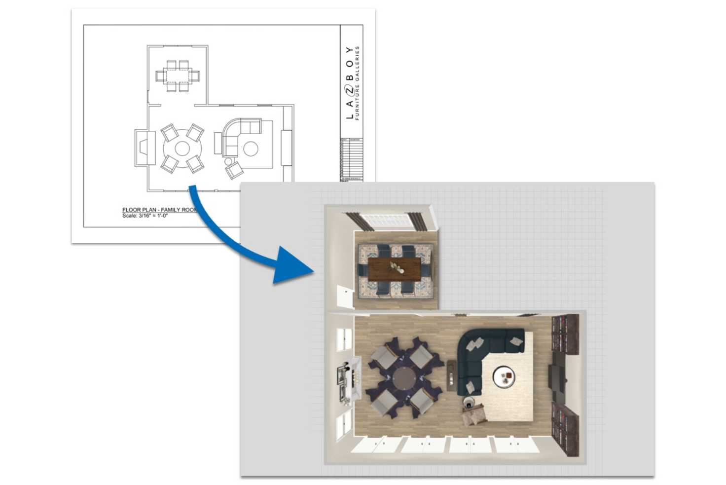 In-Home Design Process Step 3, 3D Design layout of the room